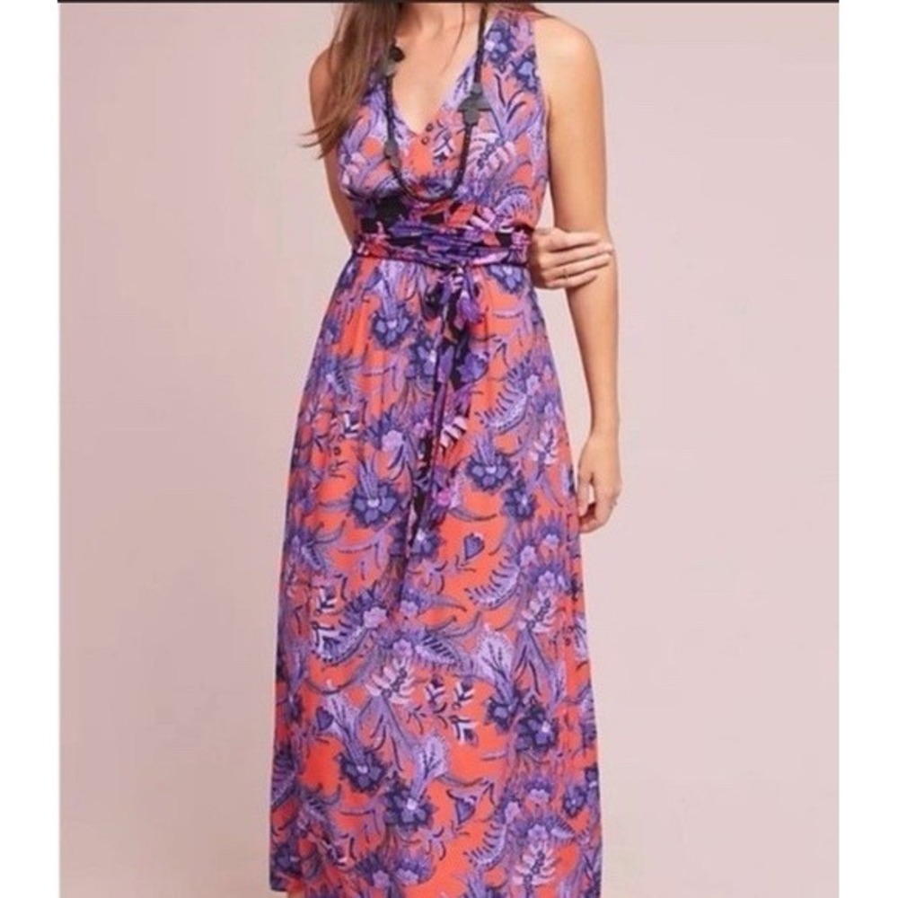 Maeve Maxi Dress Women's 0 Floral Paisley V-Neck Sleeveless Tie Waist